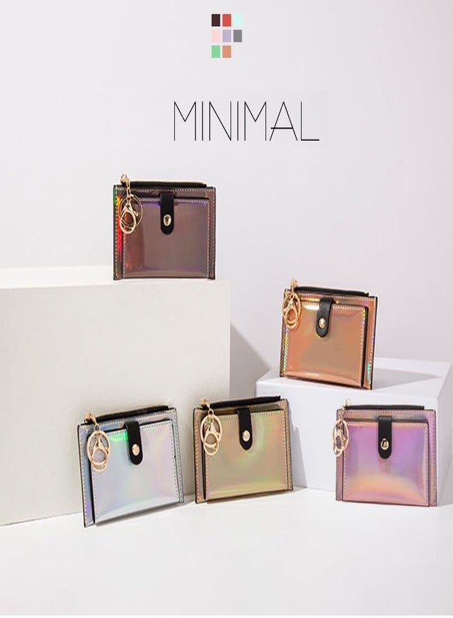 موكا محفظة صغيرة من MOCA للنساء والفتيات، مزودة بحامل بطاقات، وجيب للعملات المعدنية، و3 جيوب للنقود، وزر كبس، ومشبك لوبستر، مناسبة للمراهقات والفتيات (فضية). - Image 4